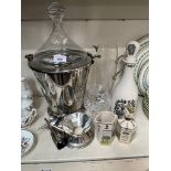 Champagne bucket, Nick Munroe glass and pewter jug, hip flask and other items