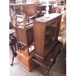 Various items of furniture; an oak nest of tables, an Old Charm oak bookcase with sliding glass