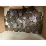 A box containing mainly pre decimal pennies