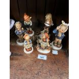 6 Hummel figures including 1964-72 Boy with Toothache & Not For You together with an early version