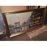 Continental, 20th century school, oil on canvas, Parisien street scene, 121cm x 60.5cm, unsigned,