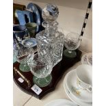 A fitted tray with Royal Doulton 'Georgian' design decanter and 4 lead crystal glasses