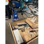 A Record Power ML 300 woodworking lathe with box of various accessories.