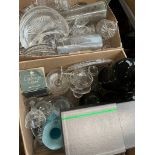2 boxes of glassware including large black glass ornamental bottles, boxed Amsterdam Sauer carafe