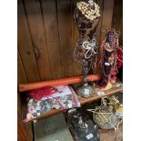 A manakin style jewellery stand, another jewllery stand together witha bag of vintage buttons and