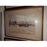 Fred R Fitzgerald, watercolour, harbour scene, 55cm x 37cm, signed to lower left, framed and glazed.