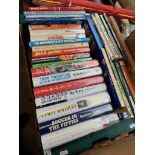 A box of football books, biographies and club histories.