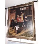 20th century school, oil on canvas, period interior scene with men playing cards, 50cm x 60cm,