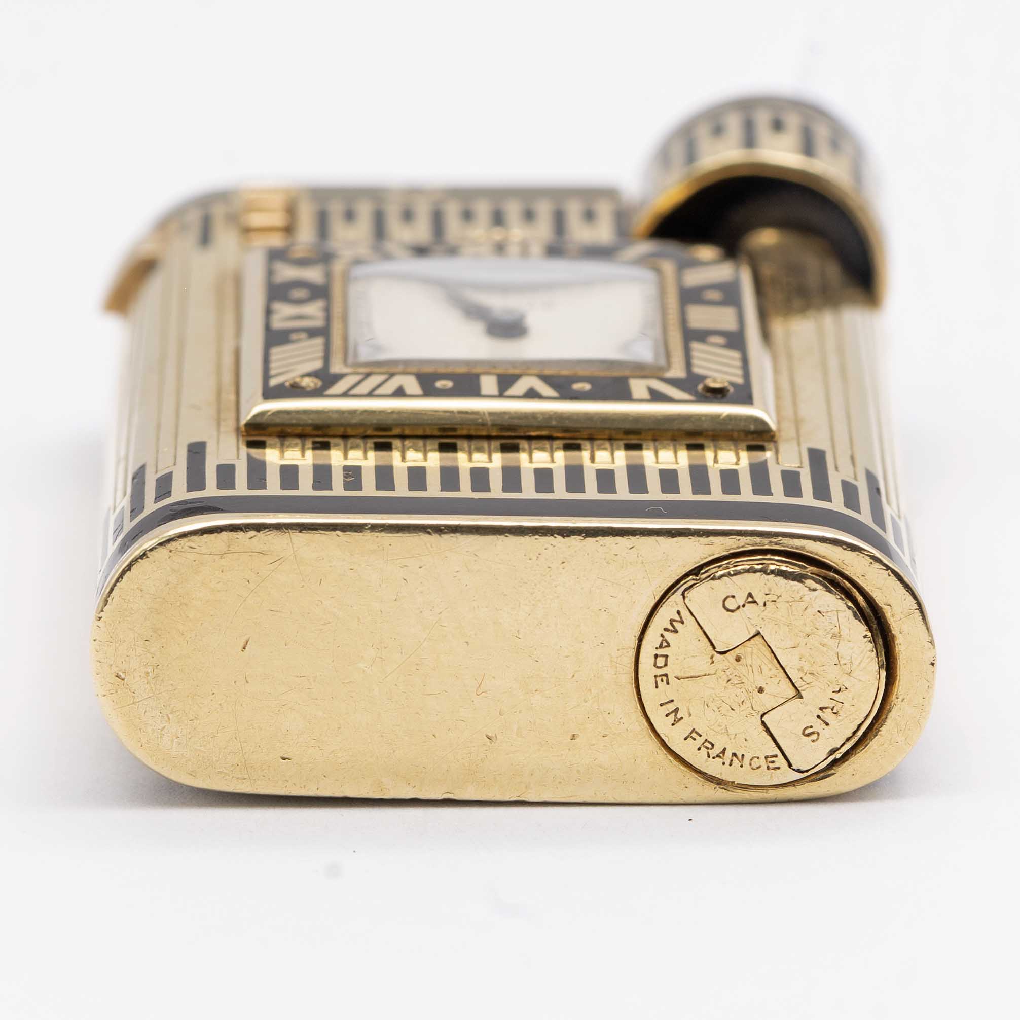 A RARE 18K SOLID GOLD & ENAMEL CARTIER PARIS WATCH LIGHTER CIRCA 1930s Movement: 15J, manual wind, - Image 6 of 7