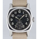 A GENTLEMAN'S STAINLESS STEEL CZECH MILITARY AIR FORCE LONGINES PILOTS WRIST WATCH CIRCA 1947