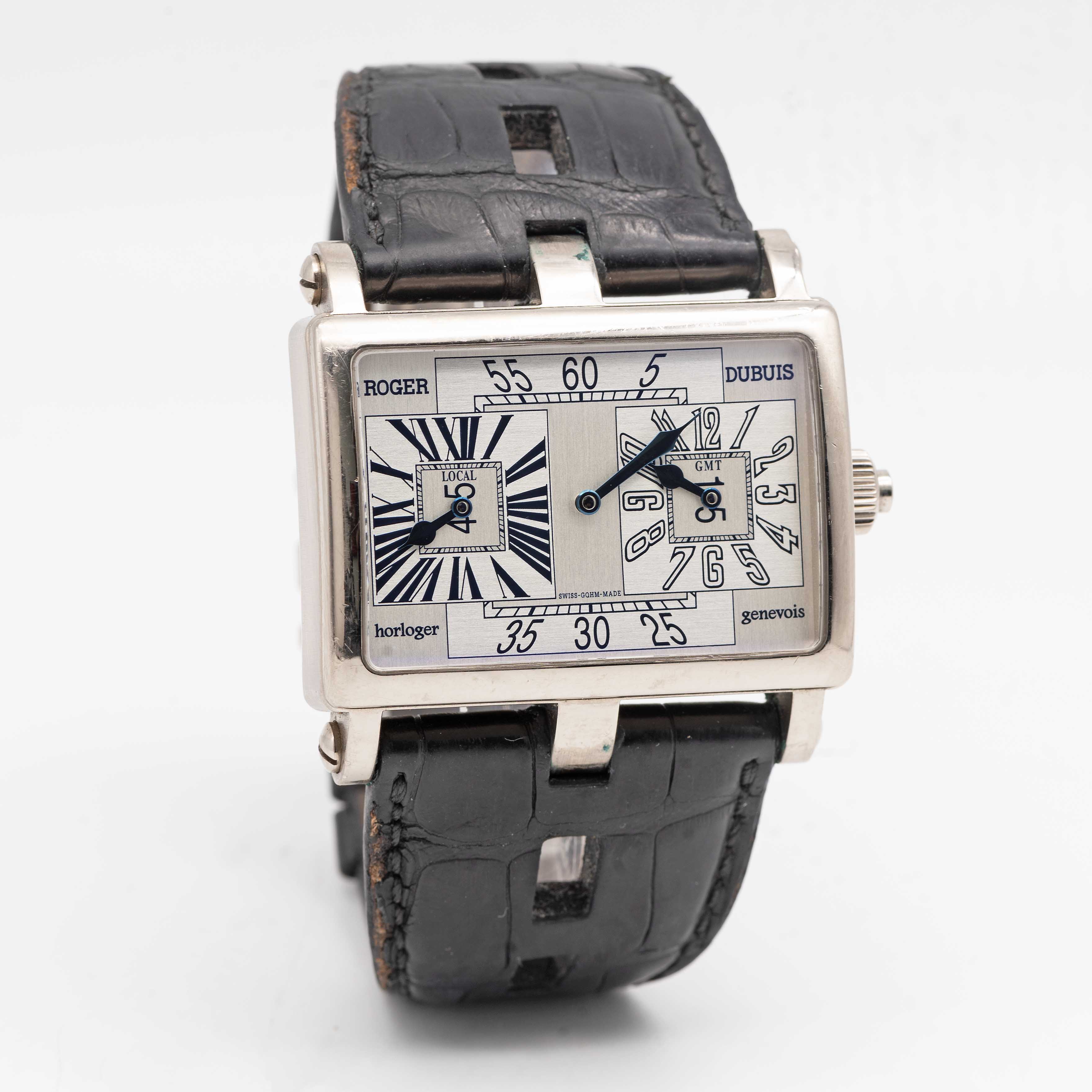 A RARE GENTLEMAN'S 18K SOLID WHITE GOLD ROGER DUBUIS "TOO MUCH" DUAL TIME GMT WRIST WATCH CIRCA - Image 4 of 11