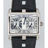 A RARE GENTLEMAN'S 18K SOLID WHITE GOLD ROGER DUBUIS "TOO MUCH" DUAL TIME GMT WRIST WATCH CIRCA