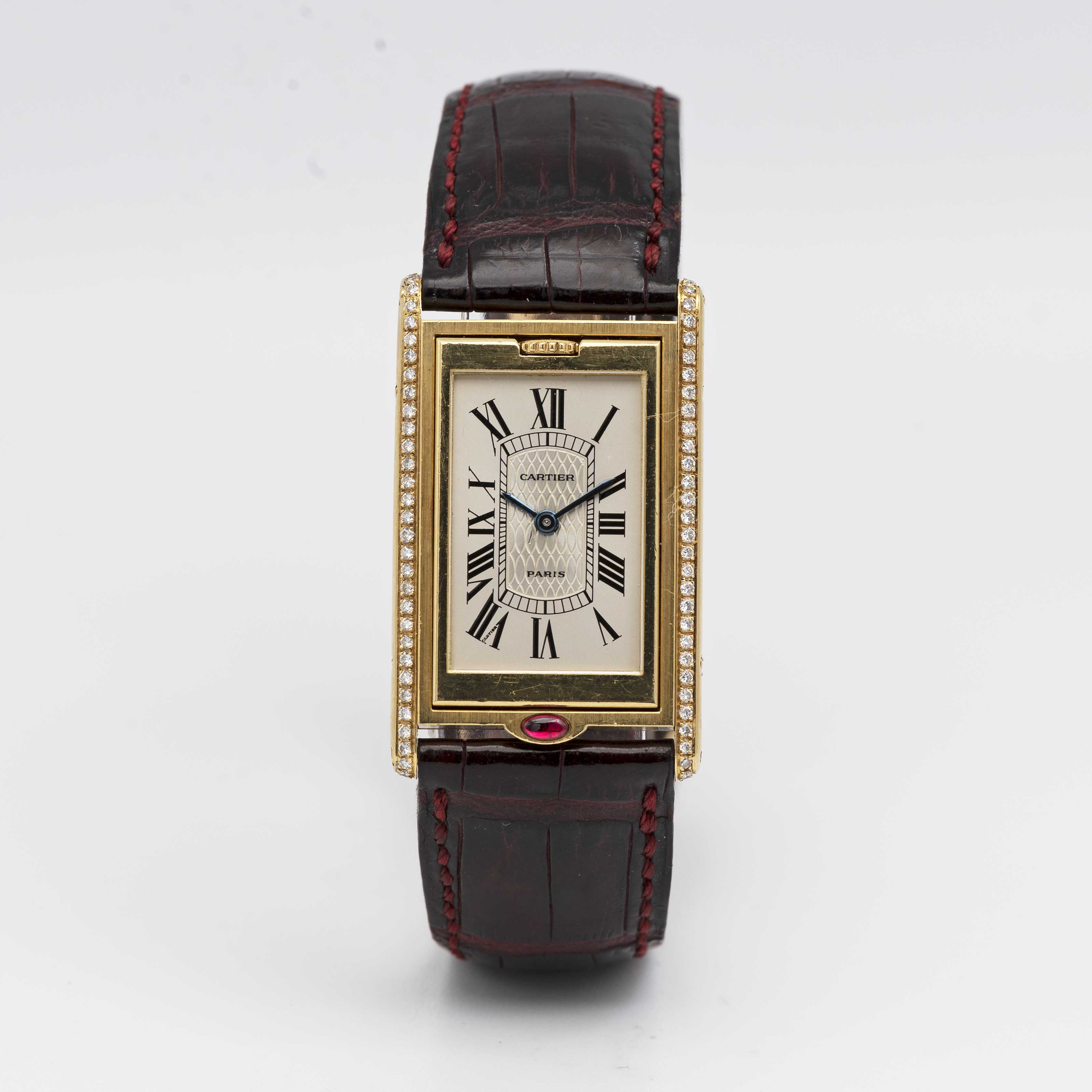 A RARE GENTLEMAN'S SIZE 18K SOLID GOLD & DIAMOND CARTIER PARIS BASCULANTE WRIST WATCH CIRCA - Image 3 of 11