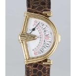 A GENTLEMAN'S 18K SOLID GOLD TOURNEAU ASYMMETRIC SECTORA RETROGRADE WRIST WATCH CIRCA 1990s