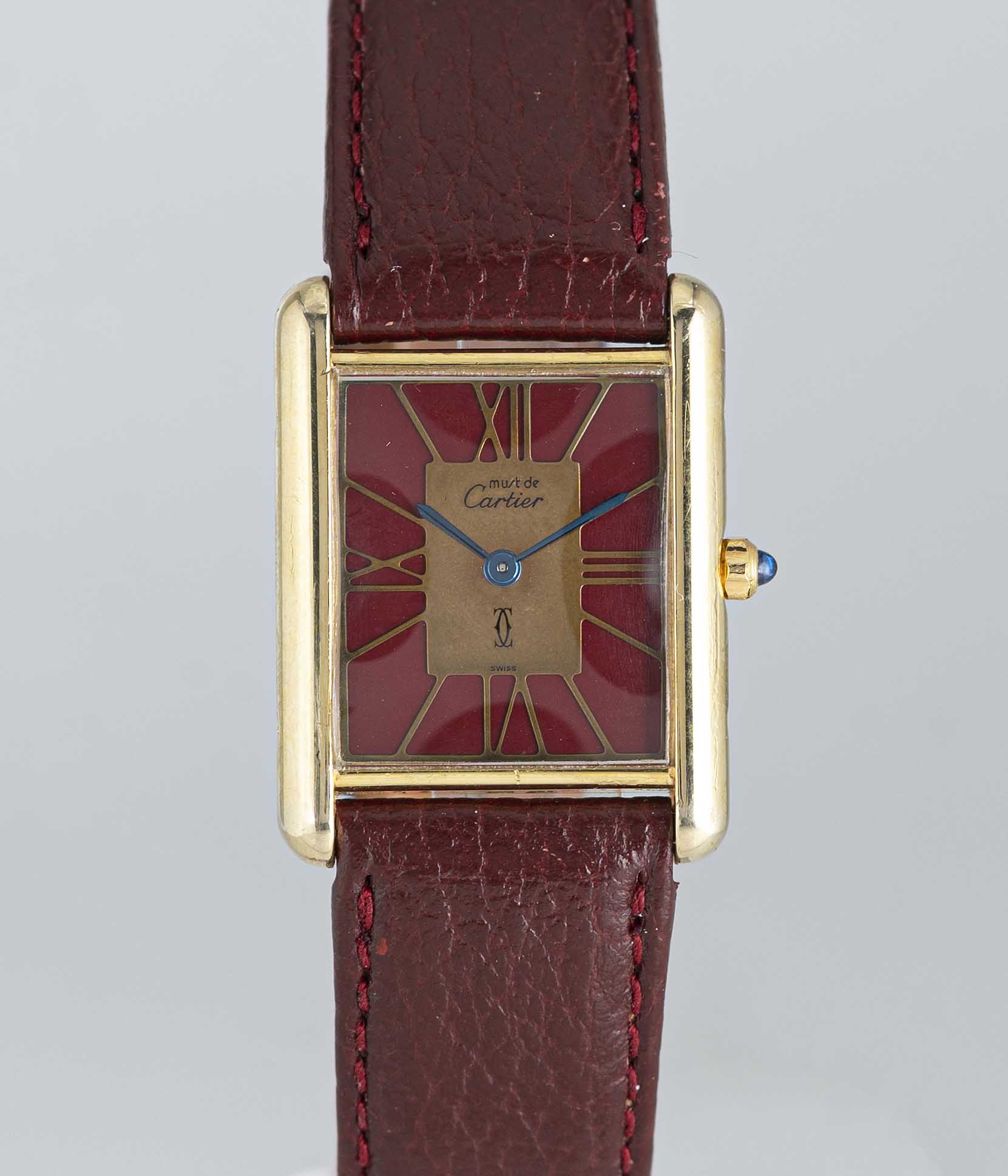 A SOLID SILVER GILT MUST DE CARTIER TANK WRIST WATCH CIRCA 1980s, REF. 55265 Movement: Quartz,