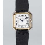 A GENTLEMAN'S SIZE 18K SOLID WHITE & YELLOW GOLD CARTIER PARIS CEINTURE WRIST WATCH CIRCA 1980s,