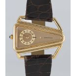 A RARE 18K SOLID GOLD JAEGER LECOULTRE ASYMMETRIC WRIST WATCH CIRCA 1970 Movement: 17J, manual wind,