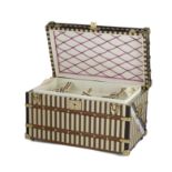 A MINIATURE LOUIS VUITTON "COURIER" TRUNK JEWELLERY BOX ACCOMPANIED BY ORIGINAL OUTER BOX Case: