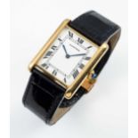 A RARE GENTLEMAN'S 18K SOLID GOLD CARTIER PARIS TANK LOUIS "JUMBO" AUTOMATIC WRIST WATCH CIRCA