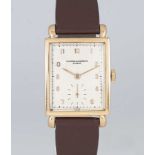 A GENTLEMAN'S 18K SOLID ROSE GOLD VACHERON & CONSTANTIN RECTANGULAR WRIST WATCH CIRCA 1940s