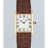 A GENTLEMAN'S 18K SOLID GOLD CARTIER PARIS TANK LOUIS MECANIQUE WRIST WATCH CIRCA 1960s Movement: