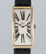 A RARE GENTLEMAN'S LARGE SIZE 18K SOLID GOLD LONGINES RECTANGULAR CURVEX WRIST WATCH DATED 1918,