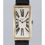 A RARE GENTLEMAN'S LARGE SIZE 18K SOLID GOLD LONGINES RECTANGULAR CURVEX WRIST WATCH DATED 1918,