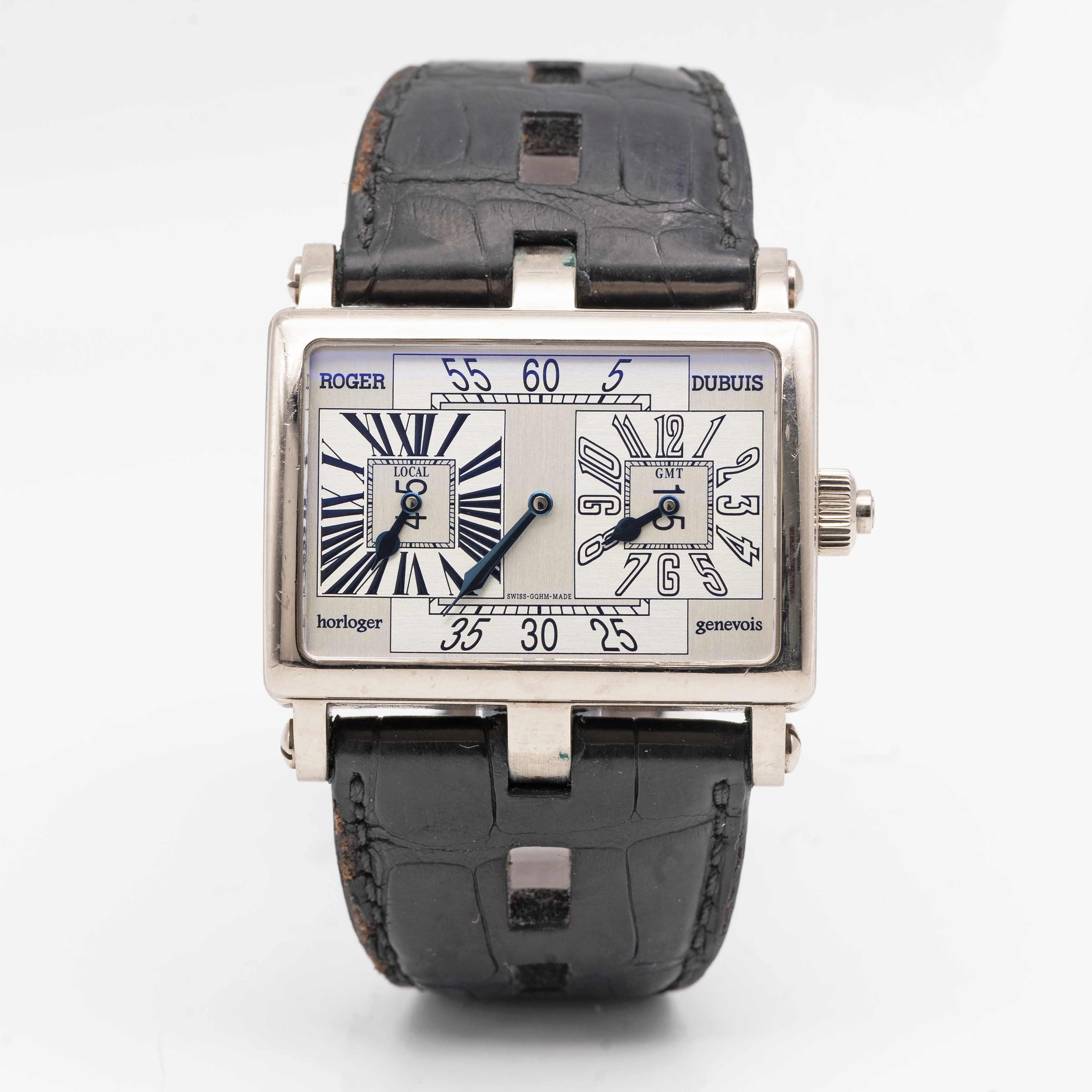 A RARE GENTLEMAN'S 18K SOLID WHITE GOLD ROGER DUBUIS "TOO MUCH" DUAL TIME GMT WRIST WATCH CIRCA - Image 2 of 11