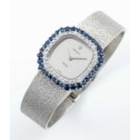 A FINE LADIES 18K SOLID WHITE GOLD, DIAMOND & SAPPHIRE ROLEX ORCHID BRACELET WATCH CIRCA 1973,