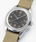 A RARE GENTLEMAN'S STAINLESS STEEL PAKISTAN AIR FORCE MILITARY OMEGA SEAMASTER "PAF" PILOTS WRIST