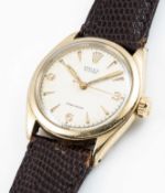 A RARE GENTLEMAN'S 10K SOLID GOLD ROLEX OYSTER PRECISION WRIST WATCH CIRCA 1952, REF. 6022 WITH 3-
