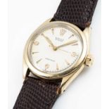 A RARE GENTLEMAN'S 10K SOLID GOLD ROLEX OYSTER PRECISION WRIST WATCH CIRCA 1952, REF. 6022 WITH 3-