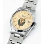 A RARE GENTLEMAN'S STAINLESS STEEL ROLEX OYSTER PERPETUAL DATE BRACELET WATCH CIRCA 1985, REF. 15000