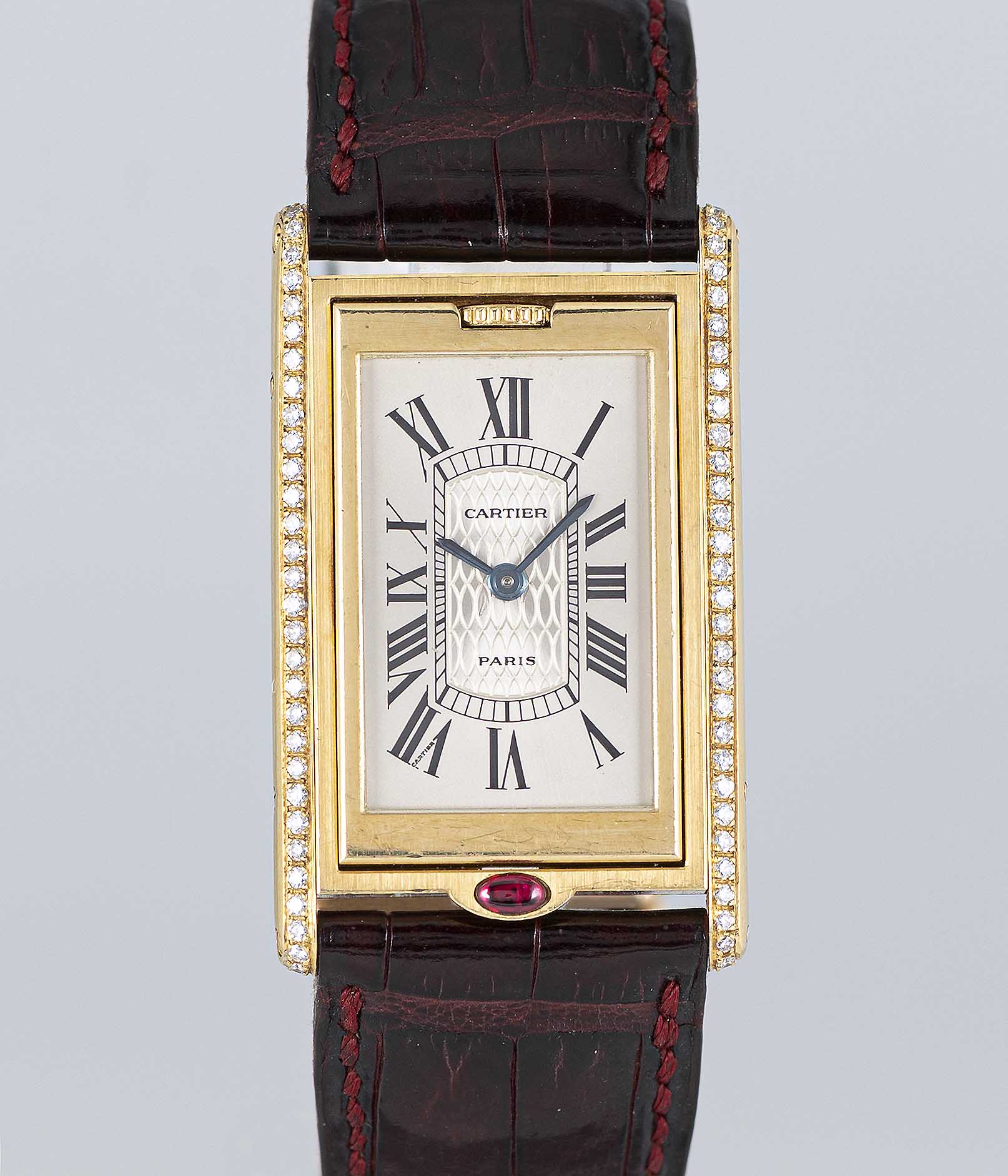 A RARE GENTLEMAN'S SIZE 18K SOLID GOLD & DIAMOND CARTIER PARIS BASCULANTE WRIST WATCH CIRCA - Image 2 of 11