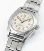 A RARE GENTLEMAN'S STAINLESS STEEL ROLEX OYSTER PERPETUAL CHRONOMETER "BUBBLE BACK" BRACELET WATCH