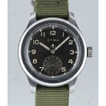 A GENTLEMAN'S STAINLESS STEEL BRITISH MILITARY CYMA W.W.W. WRIST WATCH CIRCA 1945, PART OF THE "