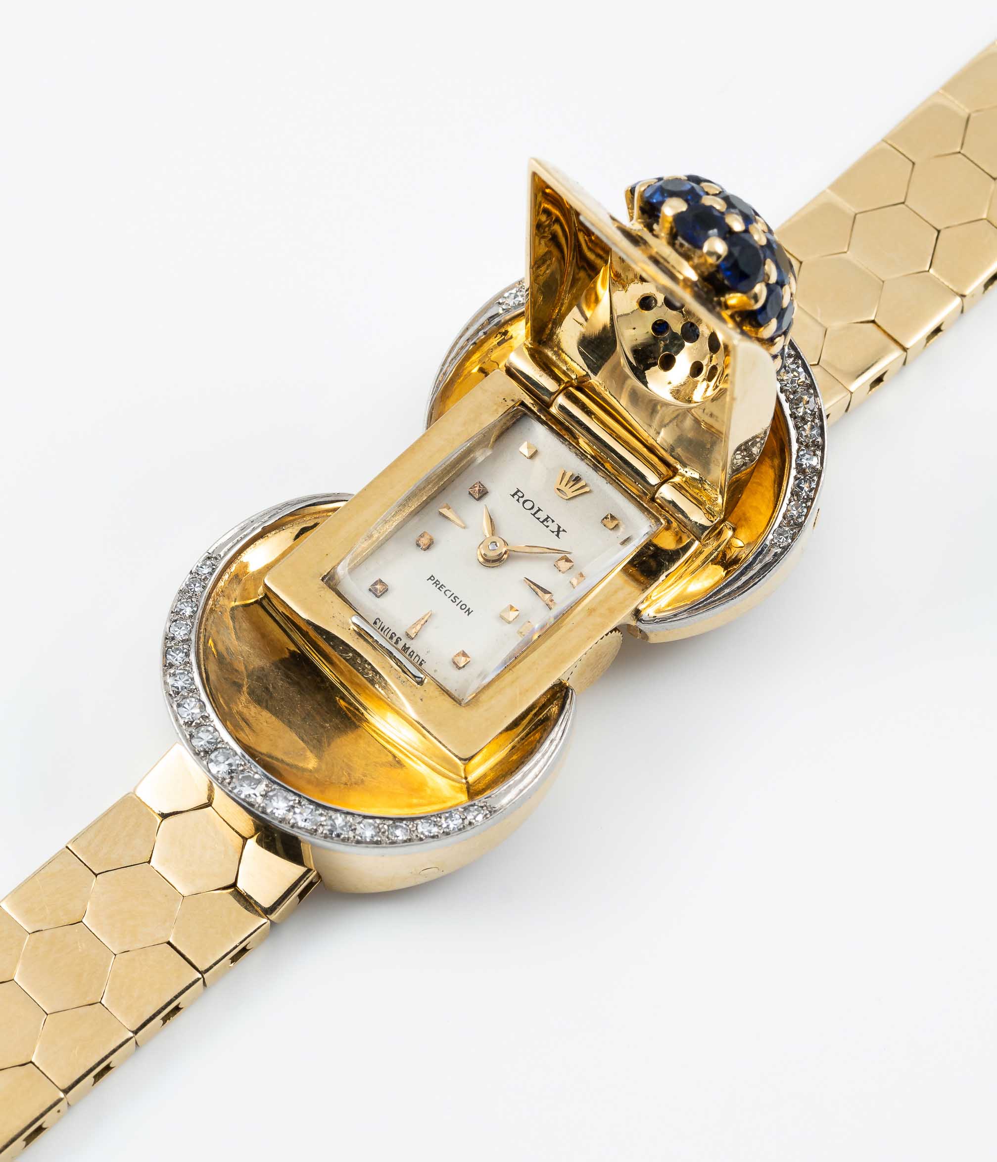 A FINE & RARE LADIES 18K SOLID GOLD, DIAMOND & SAPPHIRE ROLEX BRACELET WATCH CIRCA 1940s, REF. 602 - Image 2 of 14