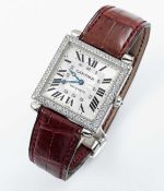 A RARE GENTLEMAN'S SIZE 18K SOLID WHITE GOLD & DIAMOND CARTIER TANK OBUS MECANIQUE WRIST WATCH CIRCA