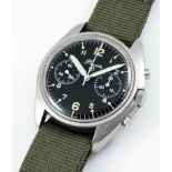 A RARE GENTLEMAN'S STAINLESS STEEL BRITISH MILITARY PRECISTA RAF PILOTS CHRONOGRAPH WRIST WATCH