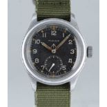 A GENTLEMAN'S STAINLESS STEEL BRITISH MILITARY TIMOR W.W.W. WRIST WATCH CIRCA 1945, PART OF THE "