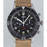 A GENTLEMAN'S STAINLESS STEEL GERMAN MILITARY HEUER BUND FLYBACK CHRONOGRAPH WRIST WATCH CIRCA 1970,