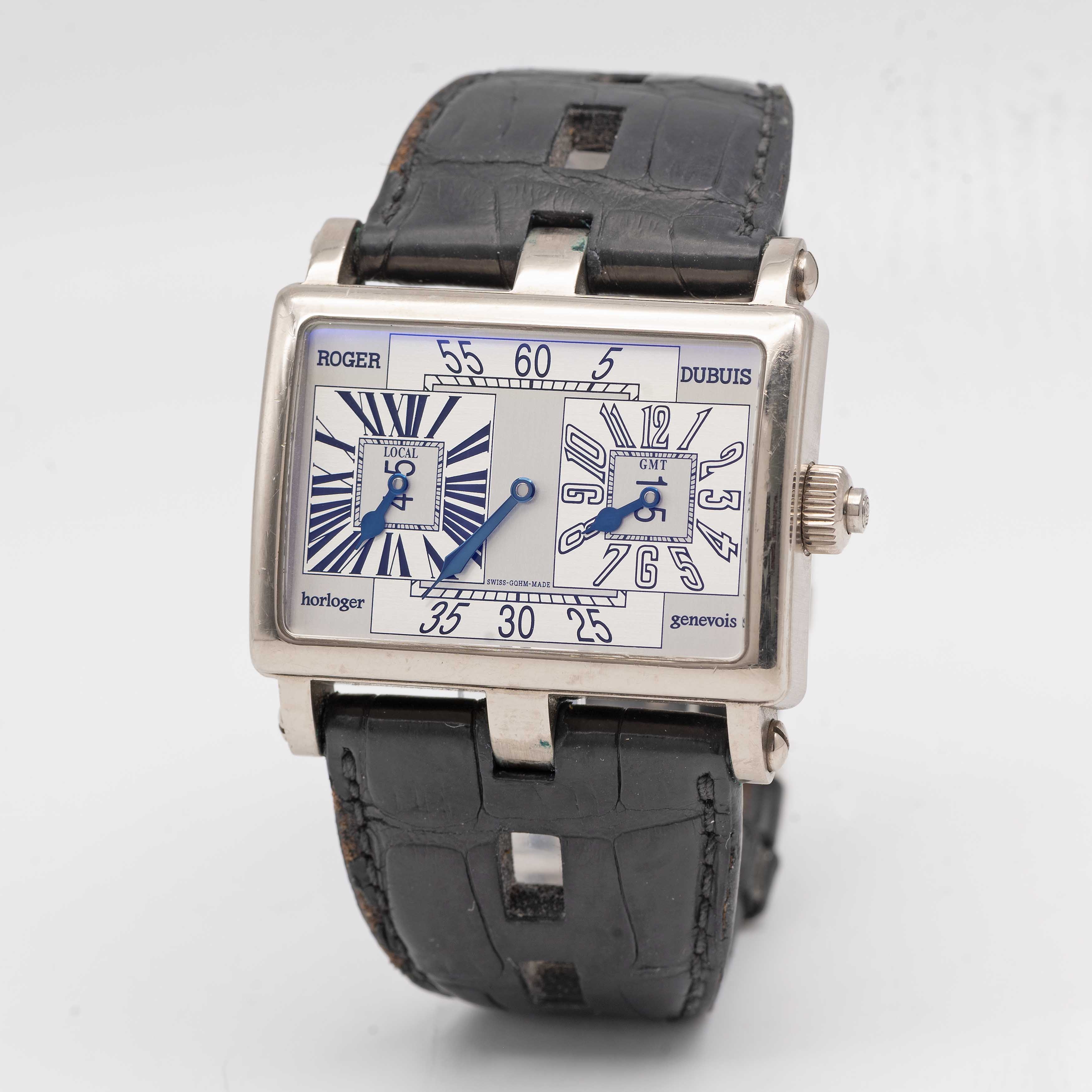 A RARE GENTLEMAN'S 18K SOLID WHITE GOLD ROGER DUBUIS "TOO MUCH" DUAL TIME GMT WRIST WATCH CIRCA - Image 3 of 11