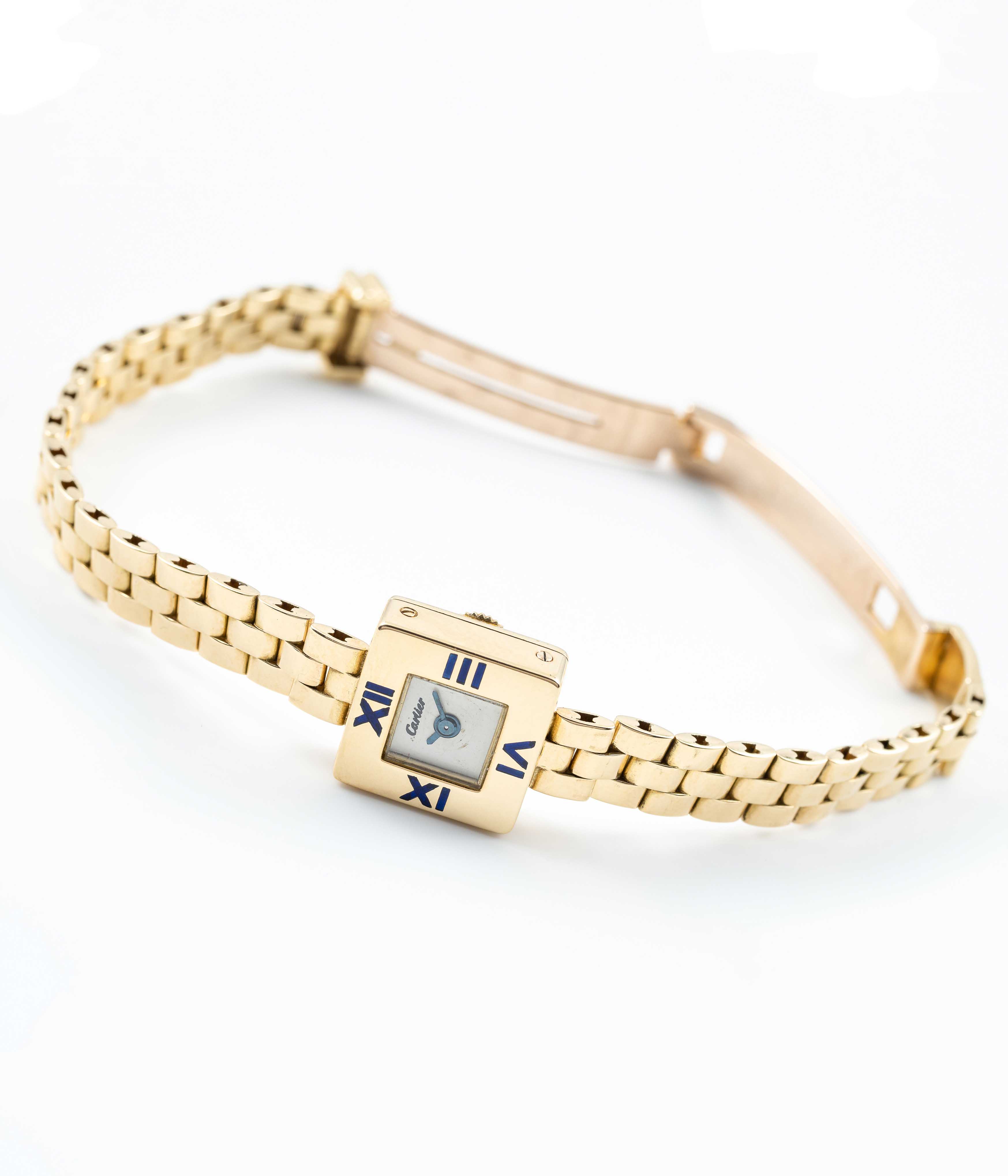 A RARE LADIES 18K SOLID GOLD CARTIER LONDON QUADRANT BRACELET WATCH CIRCA 1970, WITH MATCHING LONDON