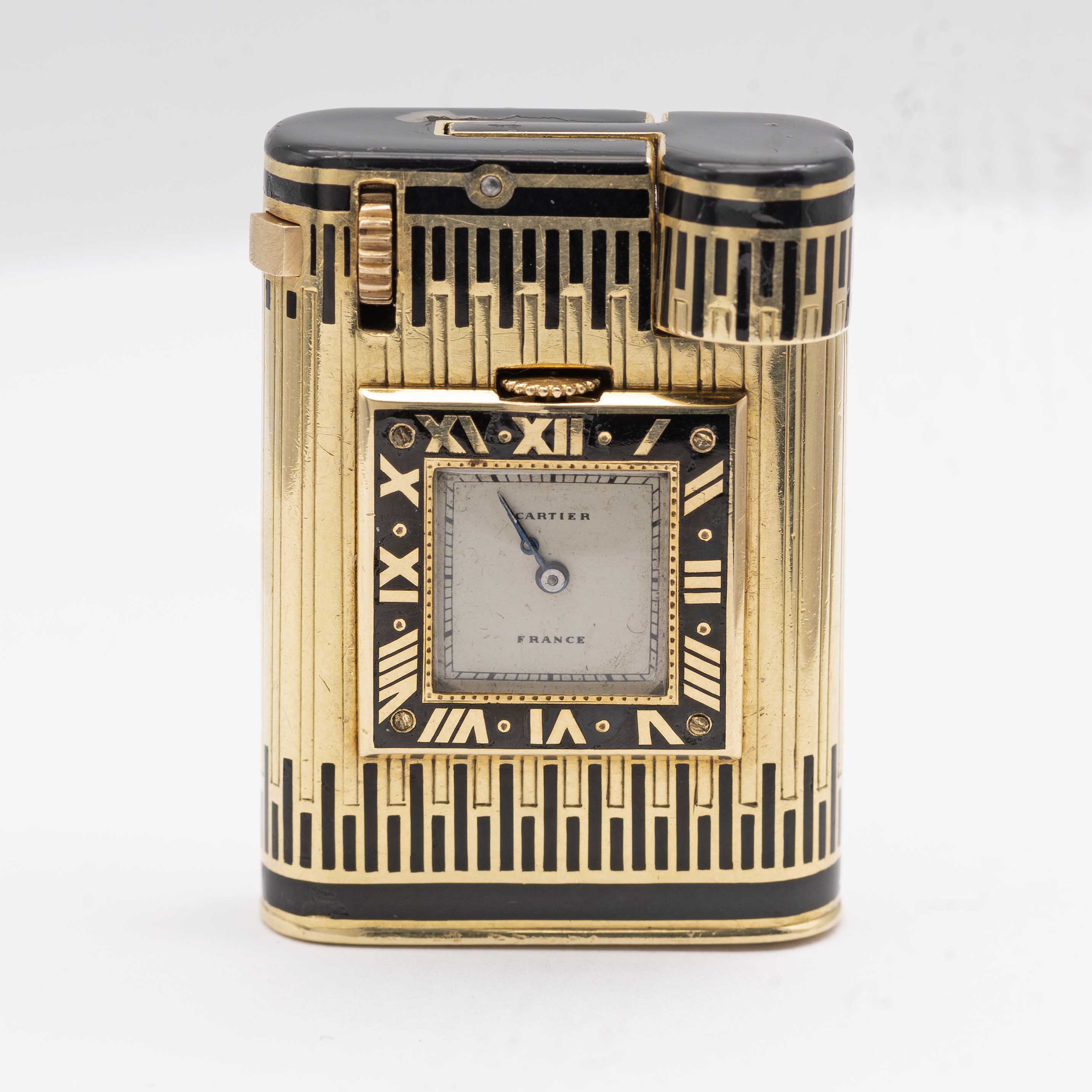 A RARE 18K SOLID GOLD & ENAMEL CARTIER PARIS WATCH LIGHTER CIRCA 1930s Movement: 15J, manual wind, - Image 2 of 7