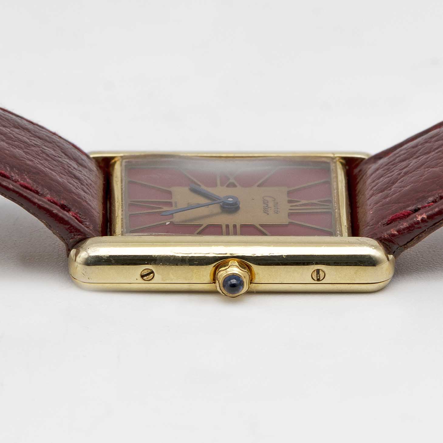 A SOLID SILVER GILT MUST DE CARTIER TANK WRIST WATCH CIRCA 1980s, REF. 55265 Movement: Quartz, - Image 5 of 6