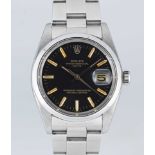 A GENTLEMAN'S STAINLESS STEEL ROLEX OYSTER PERPETUAL DATE BRACELET WATCH DATED 1980, REF. 1500