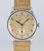 A GENTLEMAN'S LARGE SIZE STAINLESS STEEL OMEGA WRIST WATCH CIRCA 1939 Movement: 15J, manual wind,