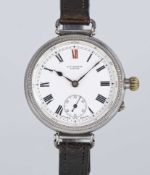 A GENTLEMAN'S SOLID SILVER BORGEL CASED LONGINES WRIST WATCH CIRCA 1915, ORIGINALLY RETAILED BY J.