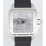 A RARE GENTLEMAN'S PALLADIUM CARTIER SANTOS TRIPLE 100 SKELETON WRIST WATCH CIRCA 2008, REF. 3228