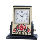 AN ART DECO STYLE CARTIER DESK CLOCK WITH BLACK & RED LACQUERED CASE CIRCA 1980s Movement: Quartz.